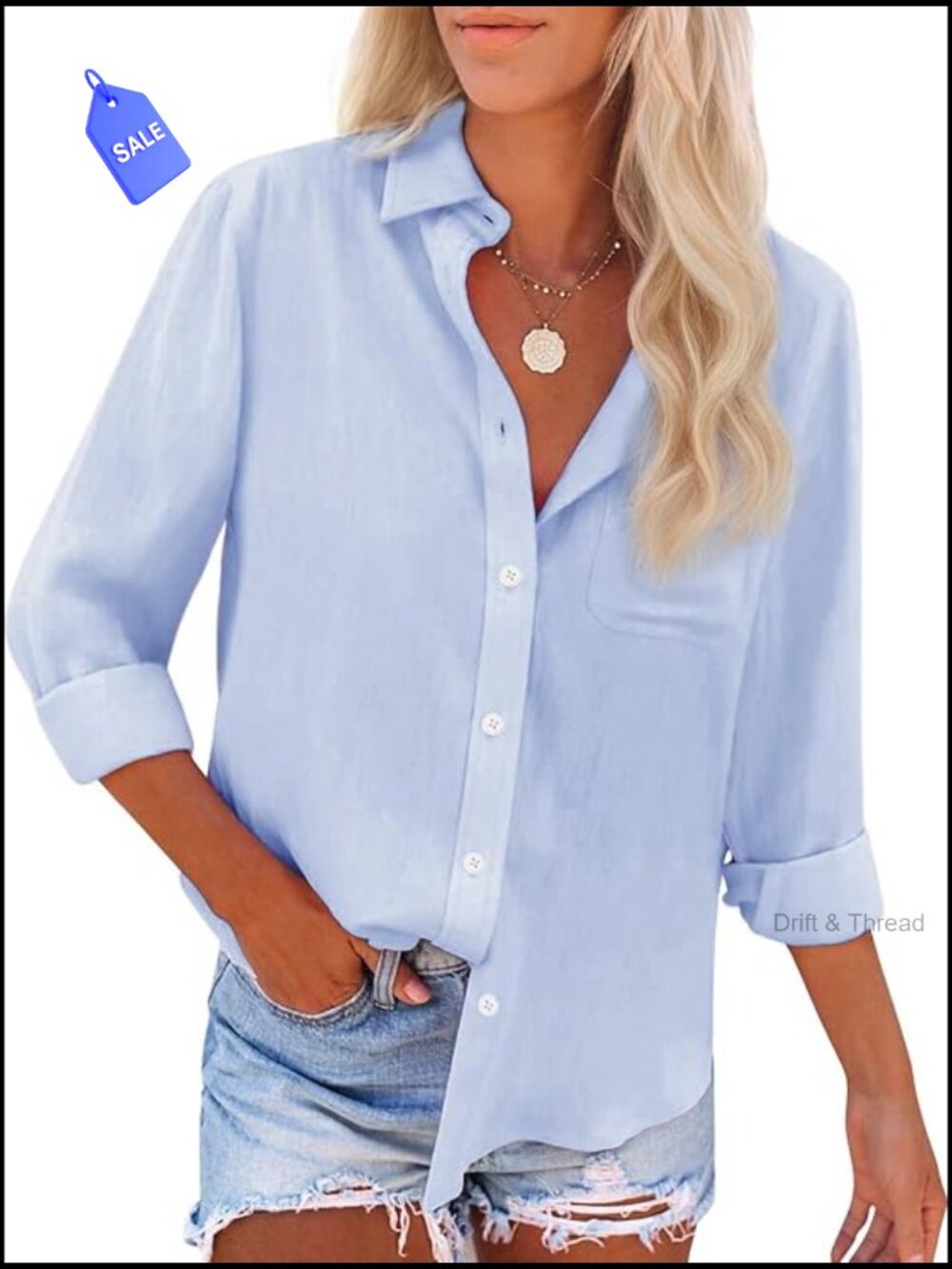 Long Sleeve Button Down Shirt Cotton Oxford Work Blouse with Pocket